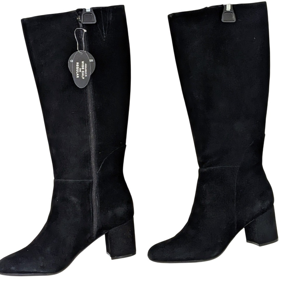 INC International Concepts Black Suede Tall Block Heel Boots Womens 11M New